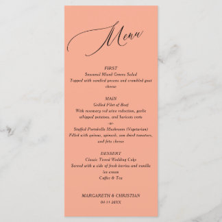 Elegant Minimalist Peach Wedding Menu メニュー