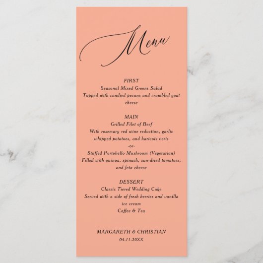 Elegant Minimalist Peach Wedding Menu メニュー (正面)