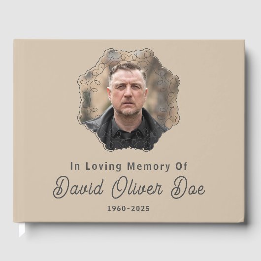 Elegant Minimalist Photo Classic Memorial Funeral ゲストブック (正面)