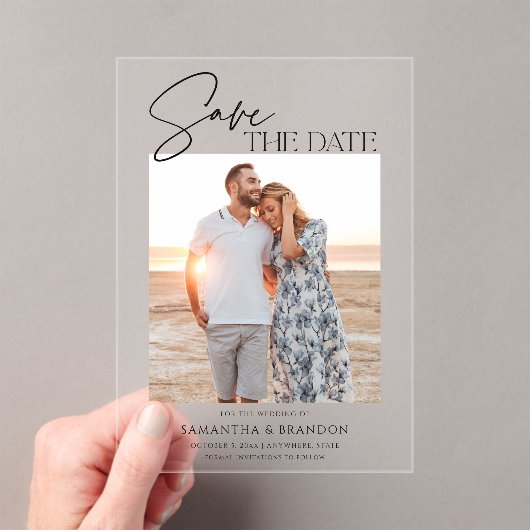 Elegant Minimalist Photo Save the Date アクリル招待状 (インサイチュ (ポータブル))