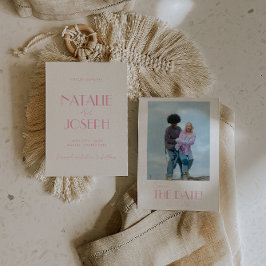 Elegant Minimalist Pink Whimsical Photo Wedding セーブザデート