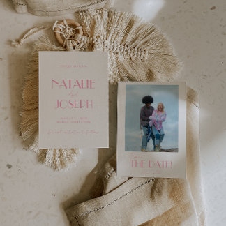 Elegant Minimalist Pink Whimsical Photo Wedding セーブザデート