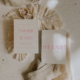 Elegant Minimalist Pink Whimsical Retro Wedding セーブザデート