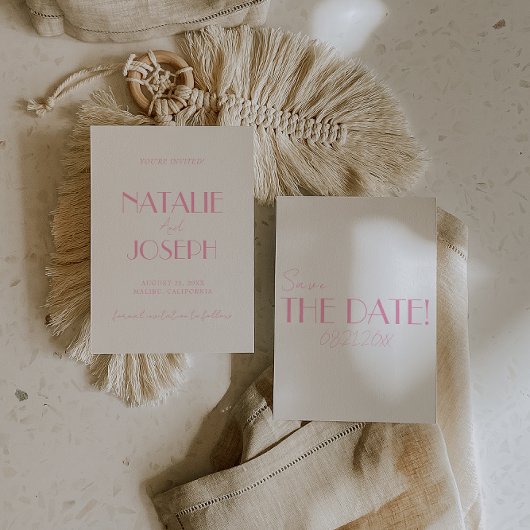 Elegant Minimalist Pink Whimsical Retro Wedding セーブザデート