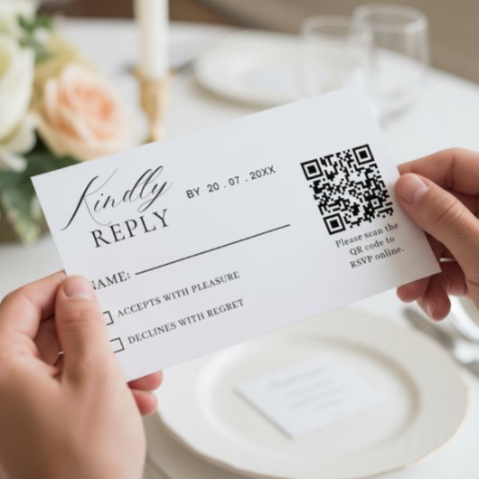 Elegant Minimalist QR Code RSVP Wedding Card