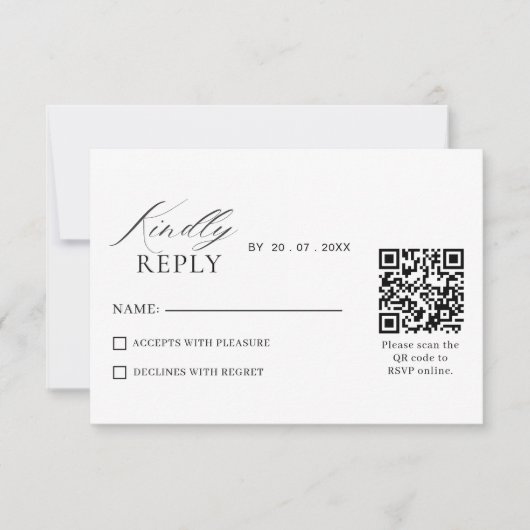 Elegant Minimalist QR Code RSVP Wedding Card (正面)