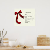 Elegant Minimalist Red Bow Simple Elegant Menu Sig ポスター (キッチン)