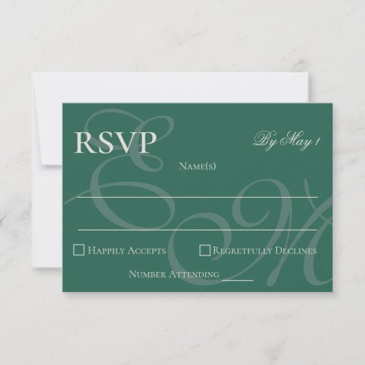 Elegant Minimalist Sage Green Monogram Wedding  出欠カード (正面)