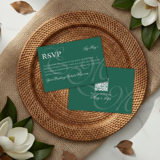 Elegant Minimalist Sage Green Monogram Wedding  出欠カード