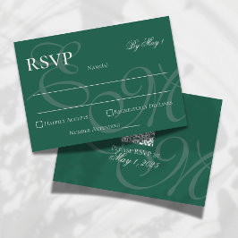 Elegant Minimalist Sage Green Monogram Wedding  出欠カード