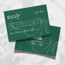 Elegant Minimalist Sage Green Monogram Wedding  出欠カード