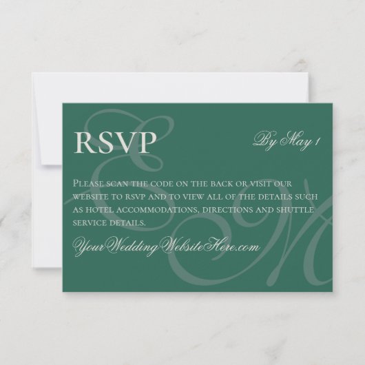 Elegant Minimalist Sage Green Monogram Wedding  出欠カード (正面)