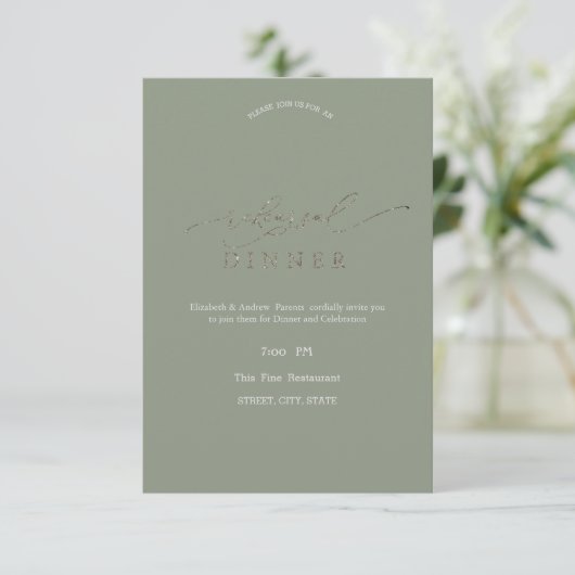 Elegant Minimalist Sage Green Rehearsal Dinner   招待状 (スタンド正面)