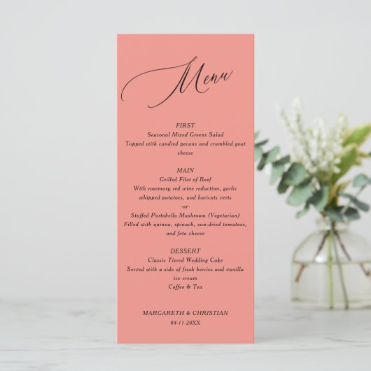Elegant Minimalist Salmon Wedding Menu メニュー (スタンド正面)