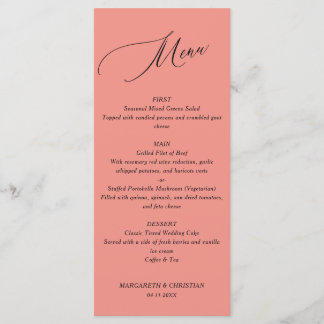 Elegant Minimalist Salmon Wedding Menu メニュー