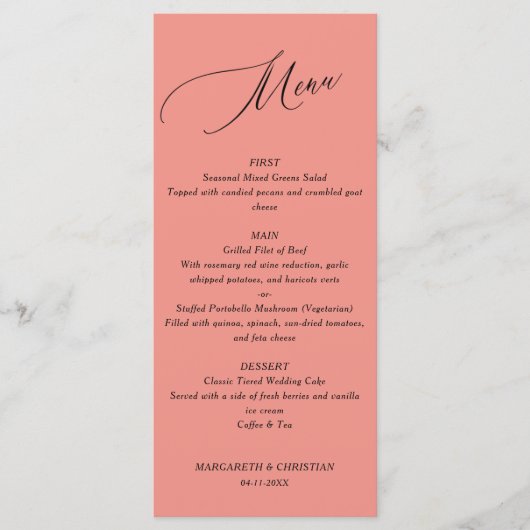 Elegant Minimalist Salmon Wedding Menu メニュー (正面)