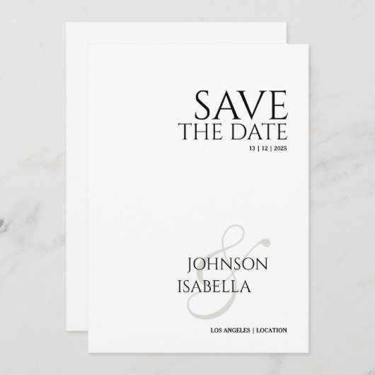 Elegant Minimalist Save The Date Wedding Card 招待状 (正面/裏面)