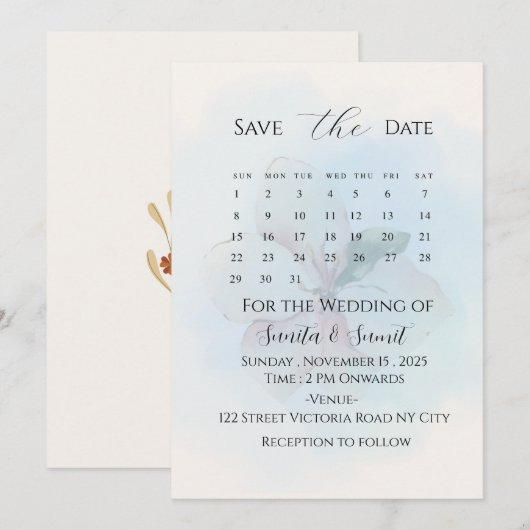 Elegant Minimalist Save the Date Wedding Invitatio 招待状 (正面/裏面)