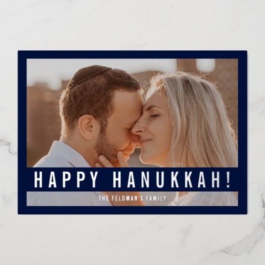 Elegant Minimalist Script Happy Hanukkah Photo  箔シーズンカード (正面)