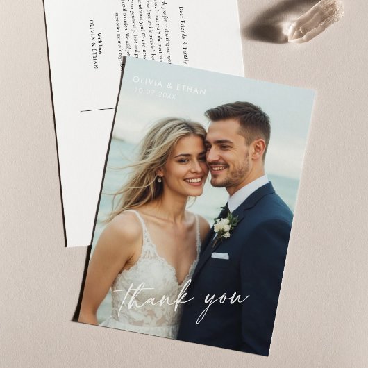 Elegant Minimalist Script Photo Wedding Postcard ポストカード