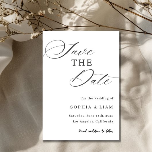 Elegant Minimalist Script Save the Date Card セーブザデート