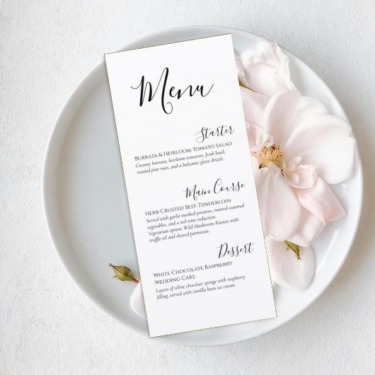 Elegant Minimalist Script Wedding Menu Card メニュー