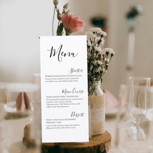 Elegant Minimalist Script Wedding Menu Card メニュー