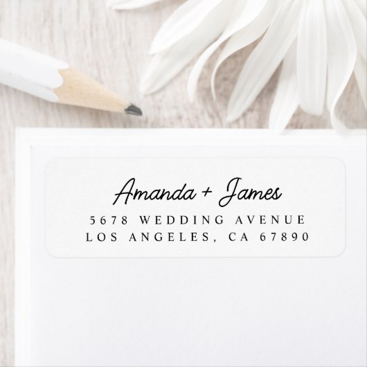 Elegant Minimalist Script Wedding Return Address ラベル (インサイチュ)