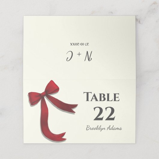 Elegant Minimalist Simple Red Bow プレイスカード (外部開封)