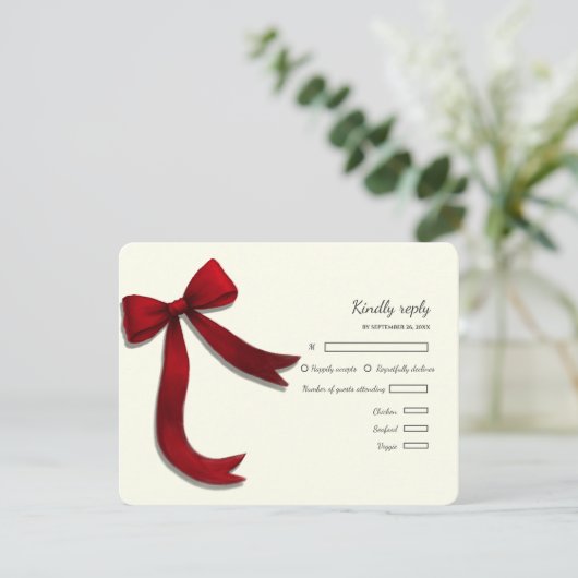 Elegant Minimalist Simple wedding red bow RSVP Car (スタンド正面)