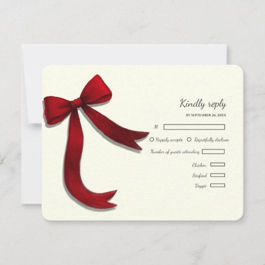 Elegant Minimalist Simple wedding red bow RSVP Car (正面)