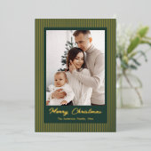 Elegant Minimalist Striped Green Christmas Holiday 箔シーズンカード (立ち正面)