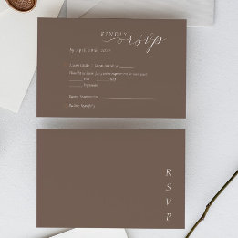 Elegant Minimalist Taupe Ivory Script Wedding 出欠カード