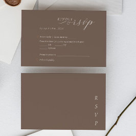 Elegant Minimalist Taupe Ivory Script Wedding 出欠カード