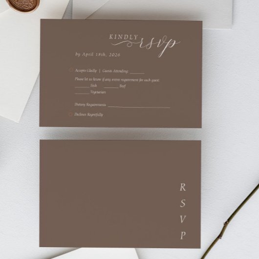 Elegant Minimalist Taupe Ivory Script Wedding 出欠カード