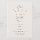 Elegant Minimalist Taupe Wedding Bar Menu Sign 招待状 (正面)