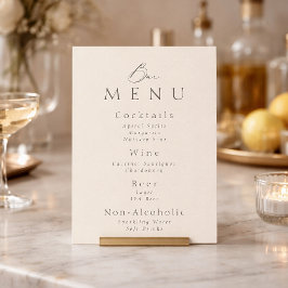 Elegant Minimalist Taupe Wedding Bar Menu Sign 招待状