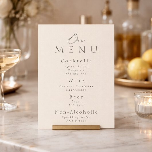 Elegant Minimalist Taupe Wedding Bar Menu Sign 招待状