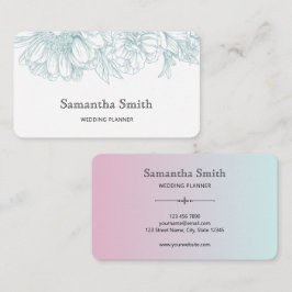 Elegant Minimalist Teal Green Floral Line Art 名刺