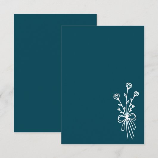 Elegant Minimalist Teal Wedding 招待状 (正面/裏面)
