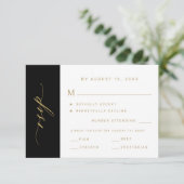 Elegant minimalist typography gold black wedding 出欠カード (スタンド正面)