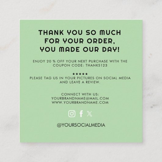 Elegant Minimalist Typography Olive Simple Square スクエア名刺 (裏面)