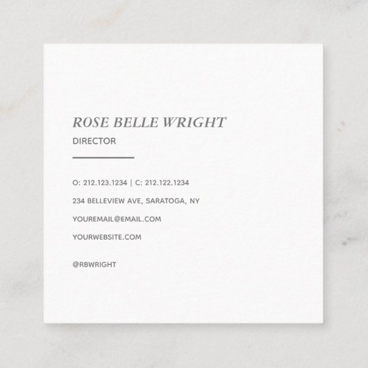 Elegant Minimalist Typography Simple Orange スクエア名刺 (裏面)