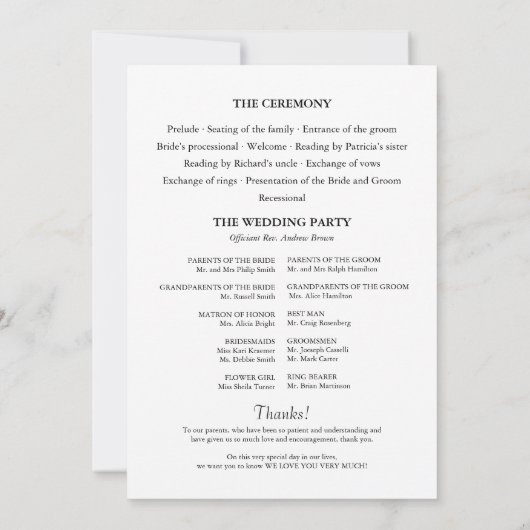 Elegant Minimalist Wedding Ceremony Program 招待状 (裏面)