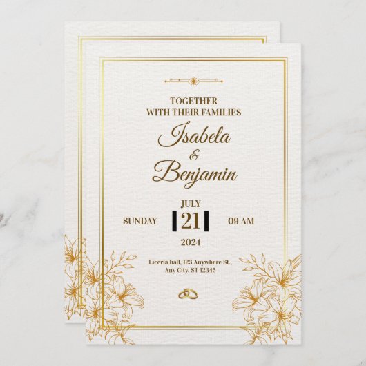 Elegant Minimalist Wedding Invitation | Classic Bl 招待状 (正面/裏面)