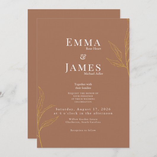 Elegant Minimalist Wedding Invitation | Modern 招待状 (正面/裏面)