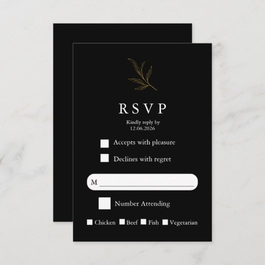 Elegant Minimalist Wedding RSVP Card Modern Simple (正面/裏面)