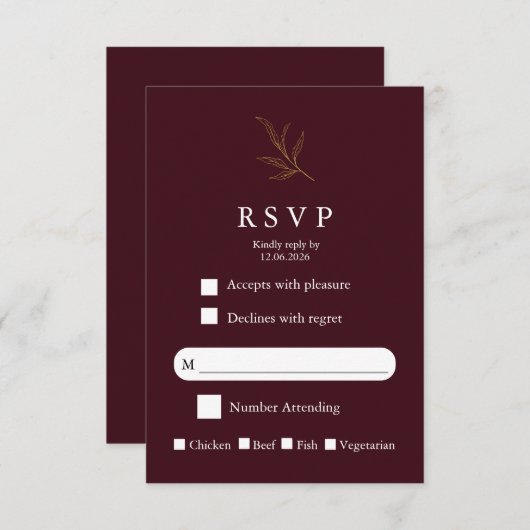 Elegant Minimalist Wedding RSVP Card Modern Simple (正面/裏面)