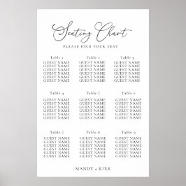 Elegant Minimalist Wedding Seating Chart Sign  ポスター