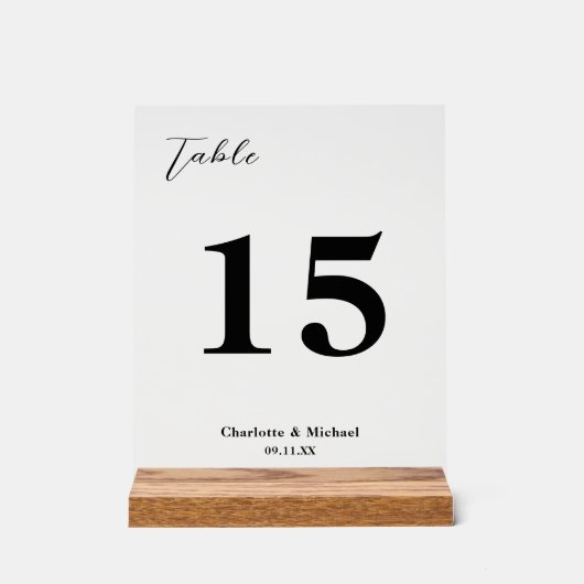Elegant Minimalist Wedding Table Number アクリルサイン (正面)